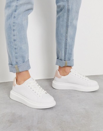 Pull&Bear Flatform With Nude Back Tab Bijele - Ženske Tenisice | 79201OBKC